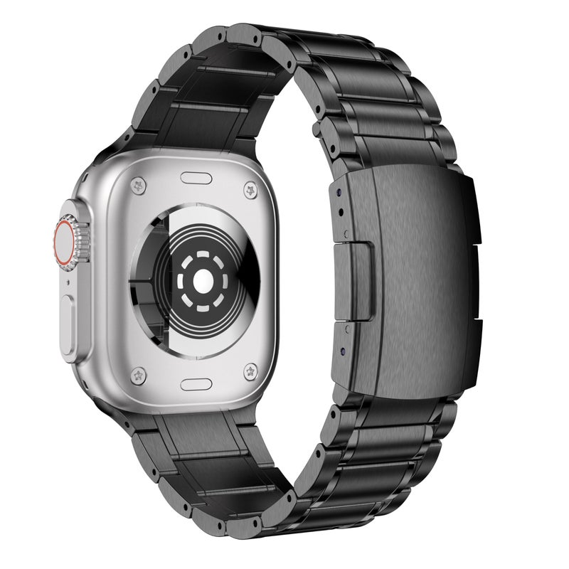 BaiHui سوار بايهوى من التيتانيوم متوافق مع سوار آبل 49 مم 45 مم 44 مم 42 مم للرجال، سوار معدني من التيتانيوم بديل لساعات ألترا و SE و السلسلة 8 7 6 SE 5 4 3 2، أسود - Image 2